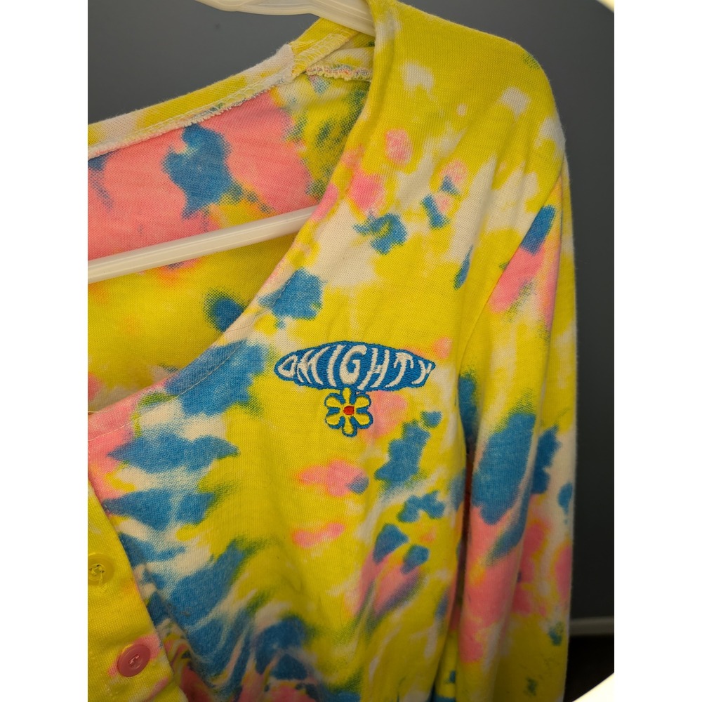 O-Mighty Tie Dye Cropped Cardigan Long Sleeve Yellow Pink Blue Size Small